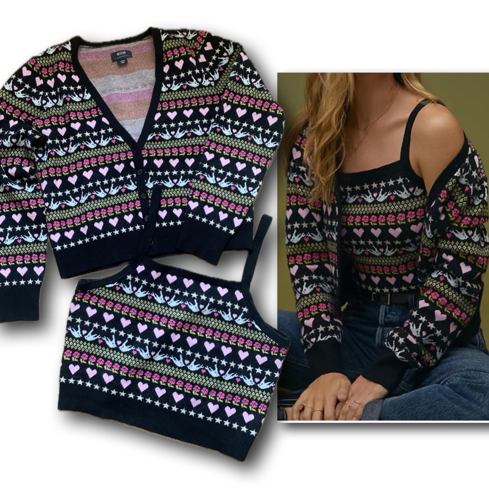 🩷🖤🤍Anthropologie Maeve Sweater Set EUC Size-L